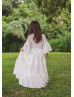 Bell Sleeve Ivory Lace Floor Length Flower Girl Dress